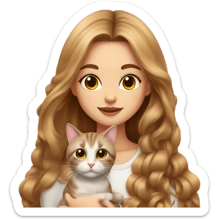cute cats with fashionable Girl with brown long hair sticker