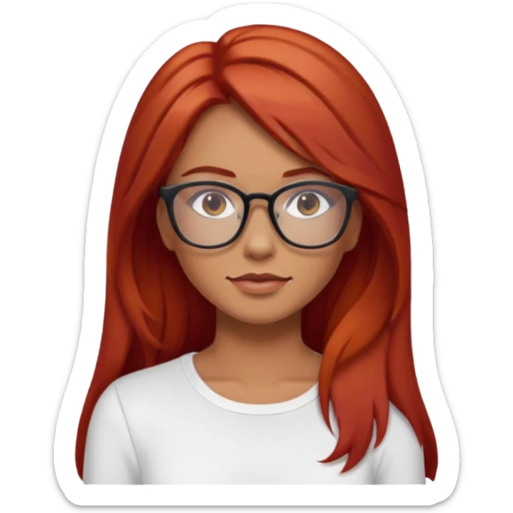rizada peli roja tono fuerte , trigueña , con lentes y top blanco pelo largo  sticker