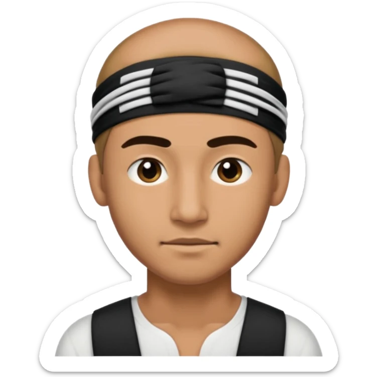 necesito la cara de un hombre con una vincha de color negro en la frente. la vincha tiene que ser angosta y tiene que estar en la frente del hombre, arriba de los ojos y abajo del pelo. sticker