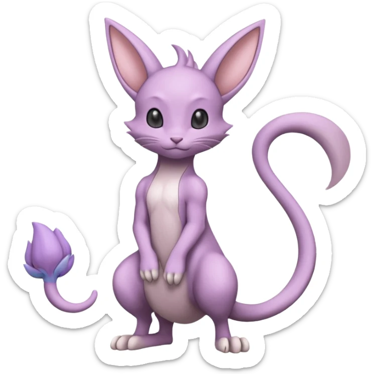 Pastel dull greyish anthropomorphic furry Mewtwo-Beerus-Minccino-hybrid-Fakémon-fusion-animal-ET-species-creature, full body  sticker