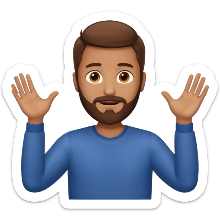 A man with brown hair and beard with his arms out straight waiting for a hug sticker