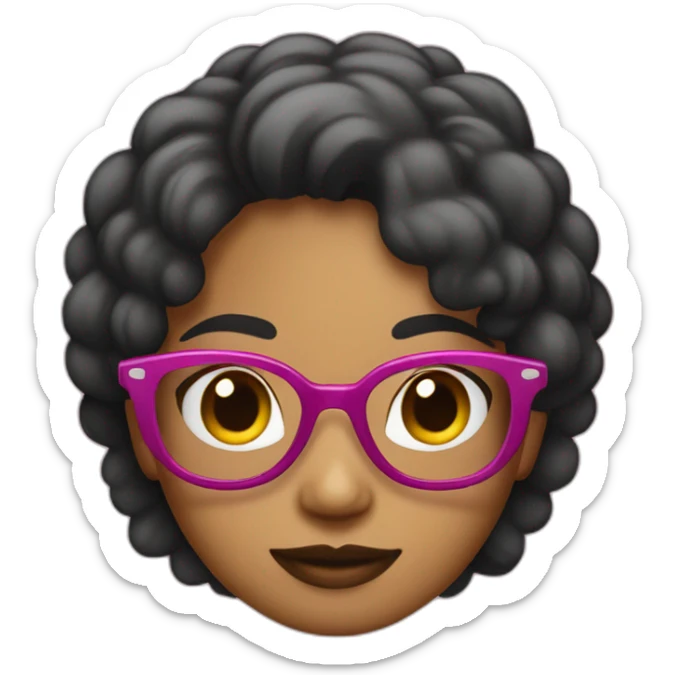 Chica delgada, pelo negro liso hasta los hombros con lentes rosados sticker