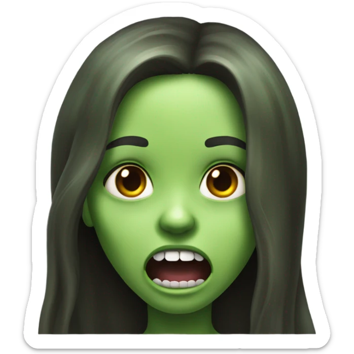 Green Zombie brunette long hair girl with mouth open horror  sticker