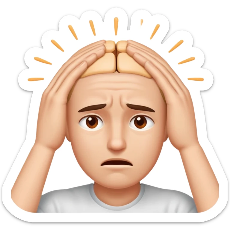 a headache hands on the  top of the head a pain expresion sticker