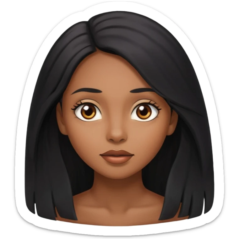 pretty brown skin woman with long black hair and brown eyes looking up sticker