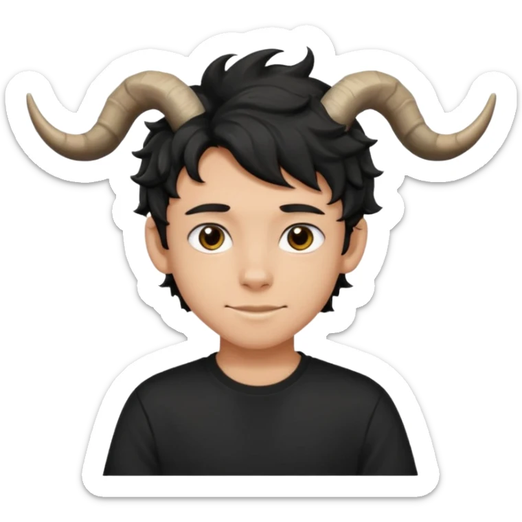 Menino de 15 anos de cabelo ondulado preto e de camiseta preta com chifres de bode sticker