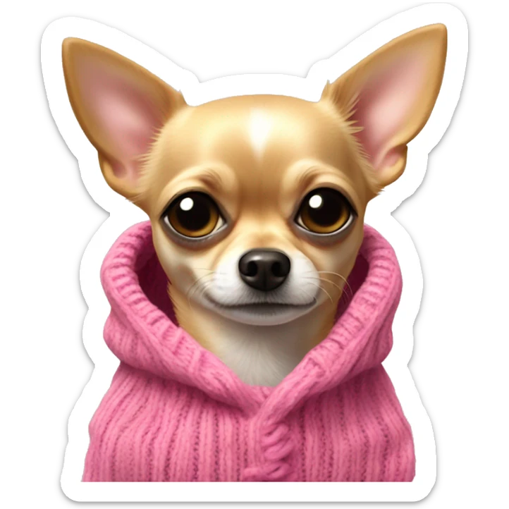 long dirty greasy haired blonde chihuahua in a huge pink sweater sticker