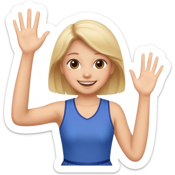 A girl in a jersey dress, waving both arms in pure joy. sticker