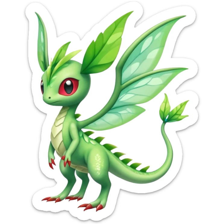 Sparkly White And Green Natural Flowery Colorful Flygon-Celebi-Fakémon-hybrid-creature (full body)  sticker