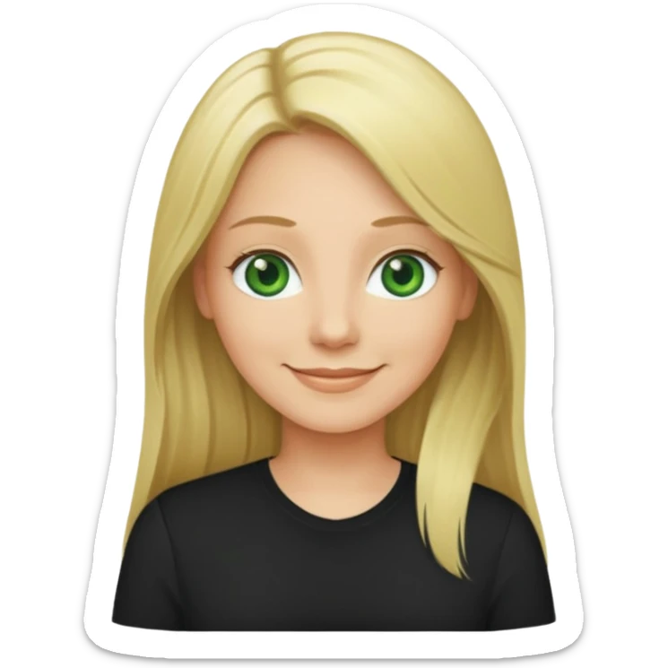 40 yr old long blonde straight hair green eyes black shirt smiling sticker