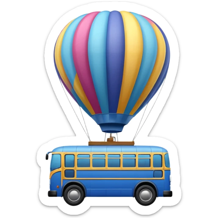 make me a high definition emoji of a Blue bus suspended by a single hot air balloon make the bus realistic and have just 1 hot air balloon sticker