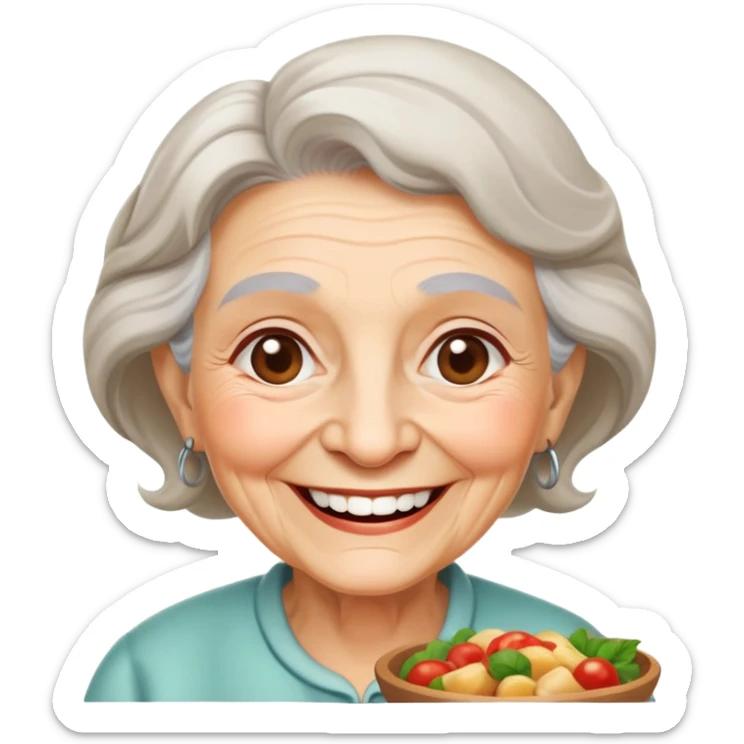 happy elderly grandmother smiling with delicious homemade food sticker