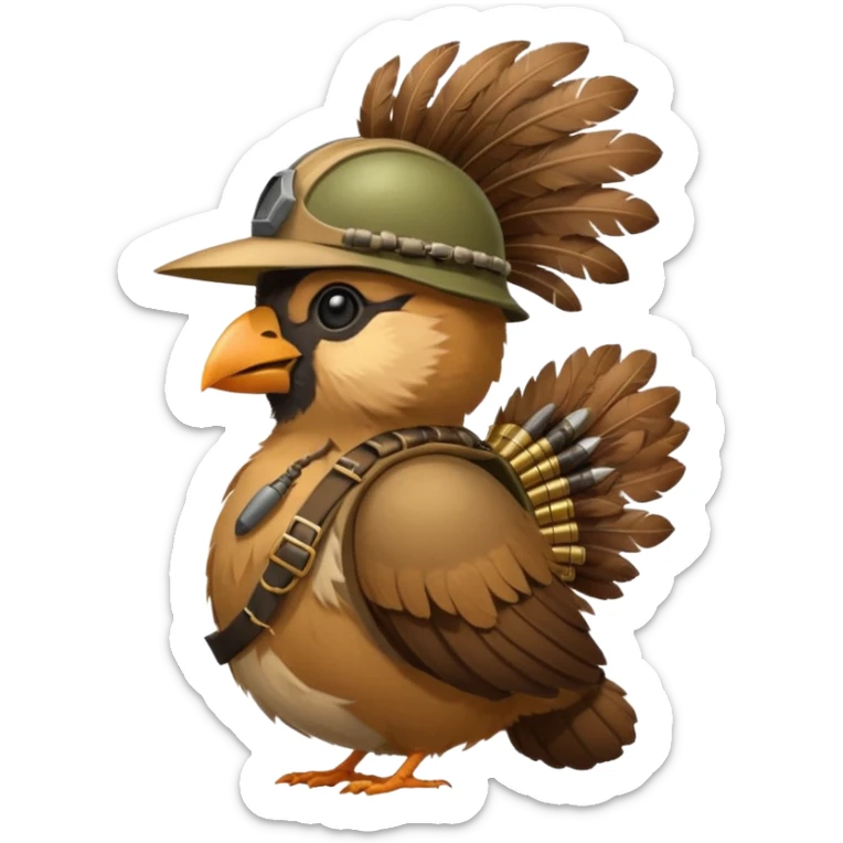 A bird bombadier, bandolier of grenades, side profile, forest critter sticker
