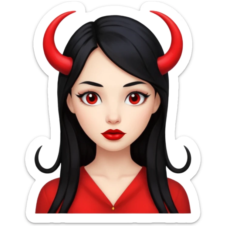 skin red A girl's face with cheekbones, long black hair, small red horns, big lips sticker
