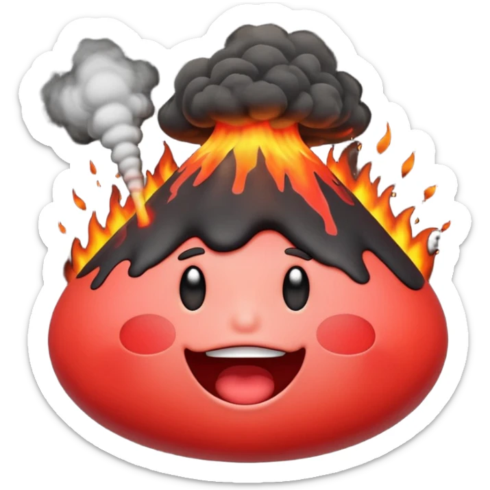 can i have an image of an red faced emoji with a small vocano th the top of its head erupting sticker