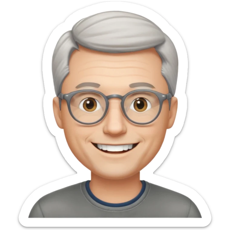 40 yr old pale white man, grey side swept hair, round glasses, big smile, white teeth, handsome sticker