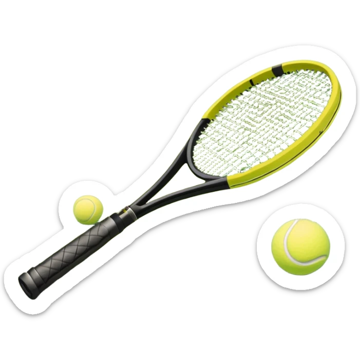 A tennis racket and ball on a grass or hardcourt surface, symbolizing the sport. The racket has a sleek design with tightly strung strings, while the bright tennis ball rests nearby, capturing the essence of precision, agility, and competition. sticker