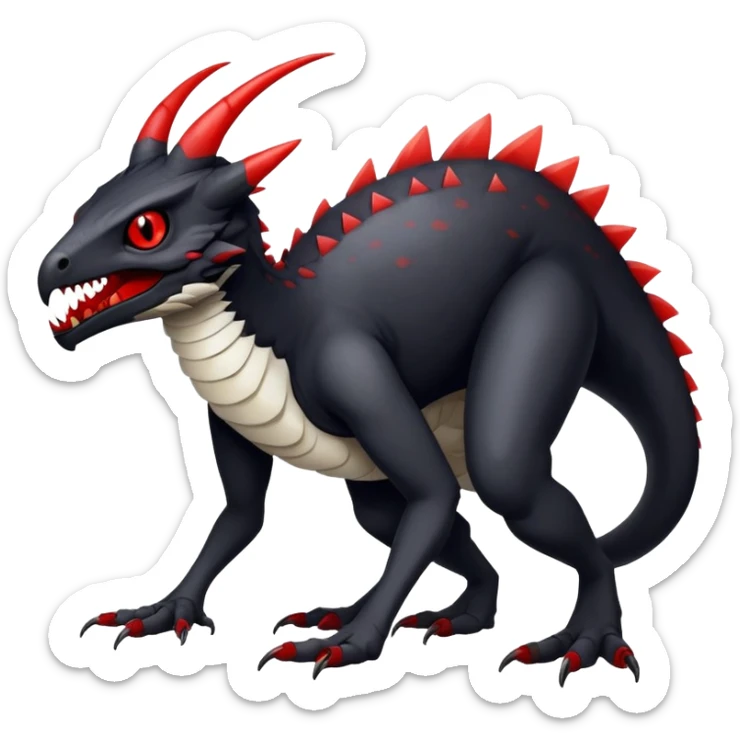 a white exotic edgy vernid-fionbr-Fakémon-creature, with black belly and red eyes, full body sticker