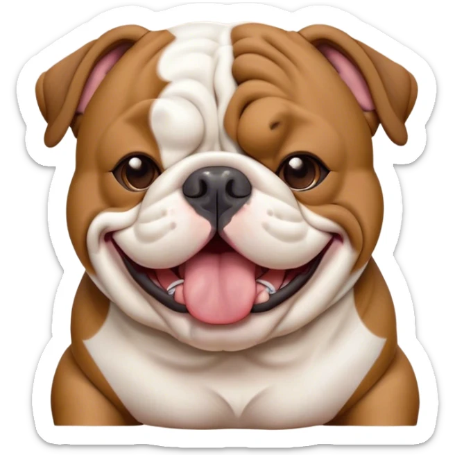 Cinematic Cute Yawning Brown and White English Bulldog Portrait Emoji, Head tilted slightly with a dramatic, wide-open yawn, showcasing a smooth brown and white coat with a defined pattern, floppy ears slightly drooping, round brown eyes barely open in drowsy contentment, Simplified yet irresistibly adorable features, highly detailed, glowing with a soft, cozy glow, high shine, relaxed yet expressive, stylized with a touch of whimsy, bright and endearing, soft glowing outline, capturing the essence of a sleepy yet affectionate guardian, so drowsy it feels like it could stretch out of the screen and curl up for a nap! sticker