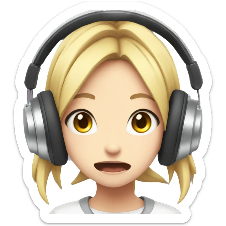 anime girl with headphones facing the camera straight on screaming and wide ey sticker