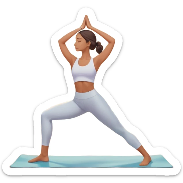 A peaceful person practicing yoga on a calm sea beach at sunrise, in a serene meditative pose. Soft pastel colors surround the scene, with gentle waves in the background and smooth, flowing lines representing balance and tranquility. The atmosphere feels centered and mindful. sticker