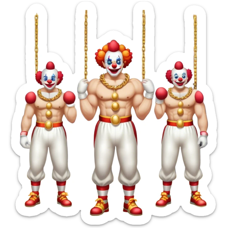 clowns with golden chain on the neck training in gym. full height  sticker