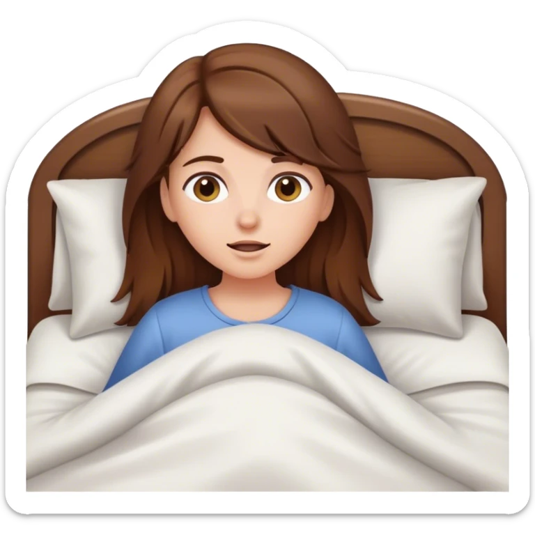 Girl with brown hair waking up out of bed sticker