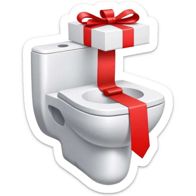 toilettes, avec un noeud rouge de papier cadeau sur la cuvette sticker