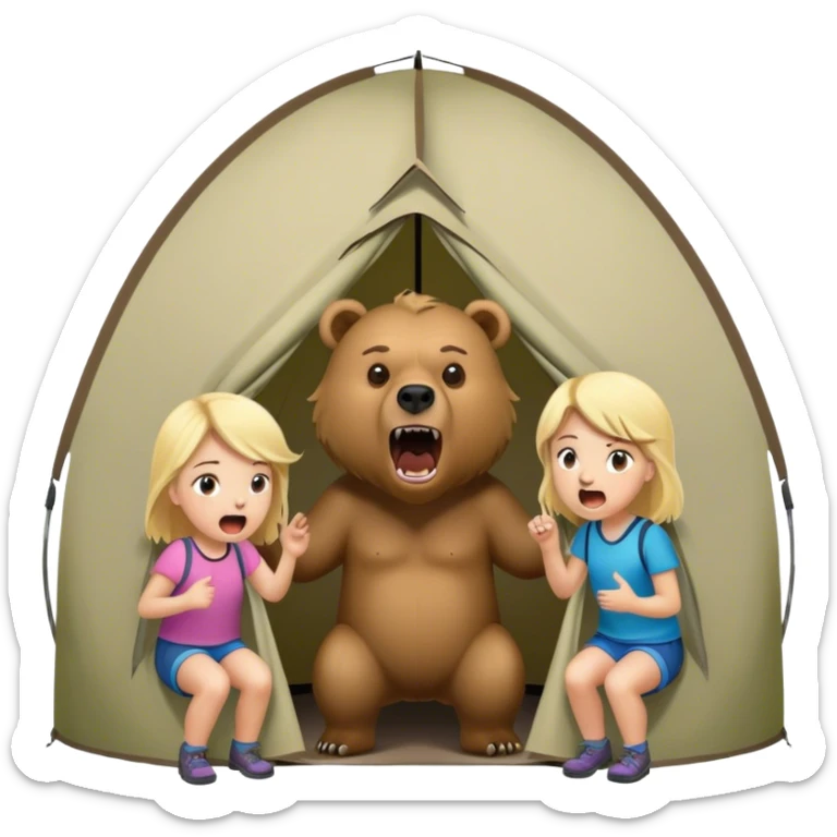 Grizzly Bear growling at girls inside of a tent sticker
