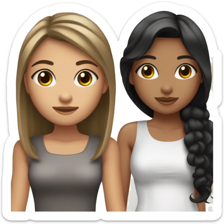 two girls one with straight black hair and tan skin and a more on her chin and long eyelashes and a other one with tan skin and curly black hair ￼ sticker