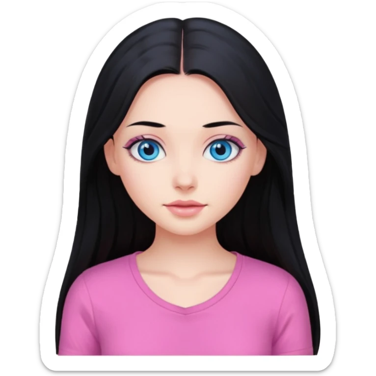 Beautiful model girl, long hair, black hair, blue eyes, pink undershirt sticker