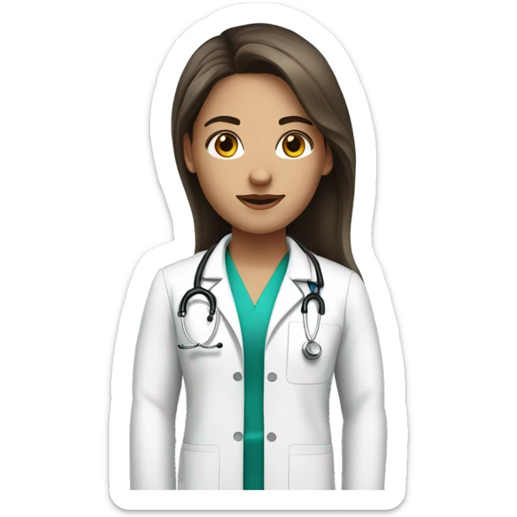 Beautiful white doctor with brunette long hair and black eye color sticker