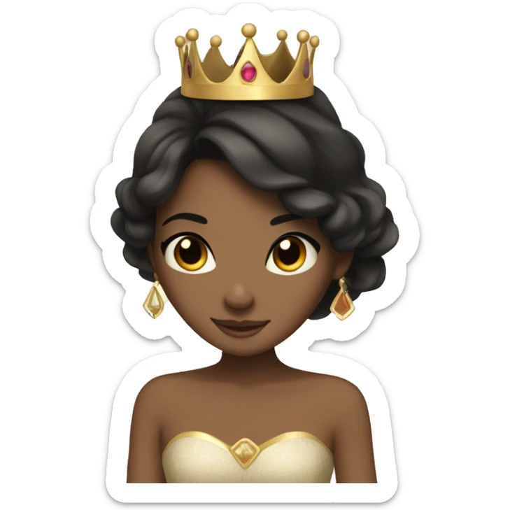 tan black haired gurl with dress and crown as a princess with eyes closed happy sticker