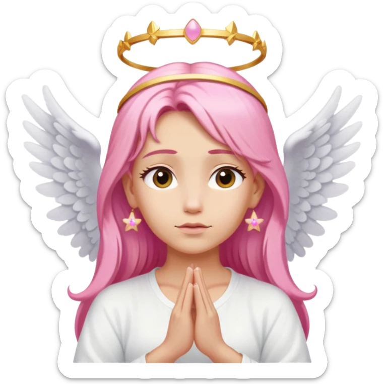 woman with long blonde hair as an angel meditating with pink hair accessories sticker