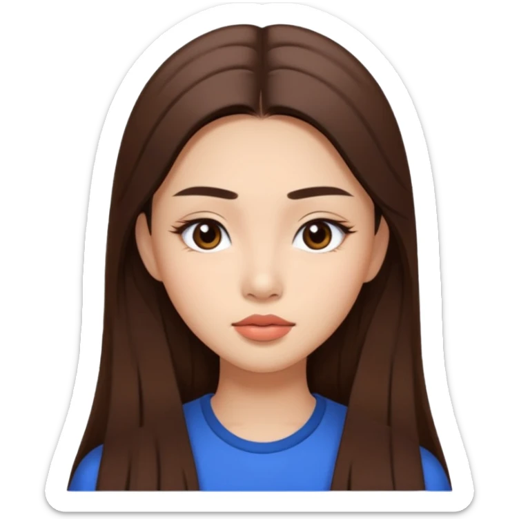 a girl with long brown hair and have straight and thick eyebrows asian type with fully lips with brown contour sticker