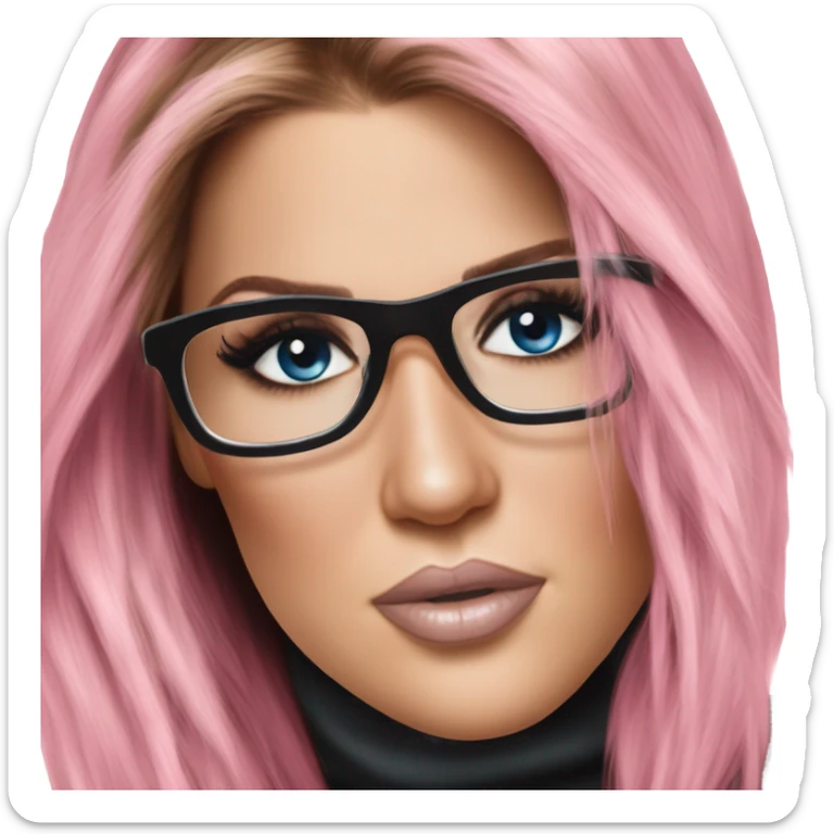 Photo Realistic khloe kardashian stylish pink hair BLUE eyes and glasses rock chick sticker