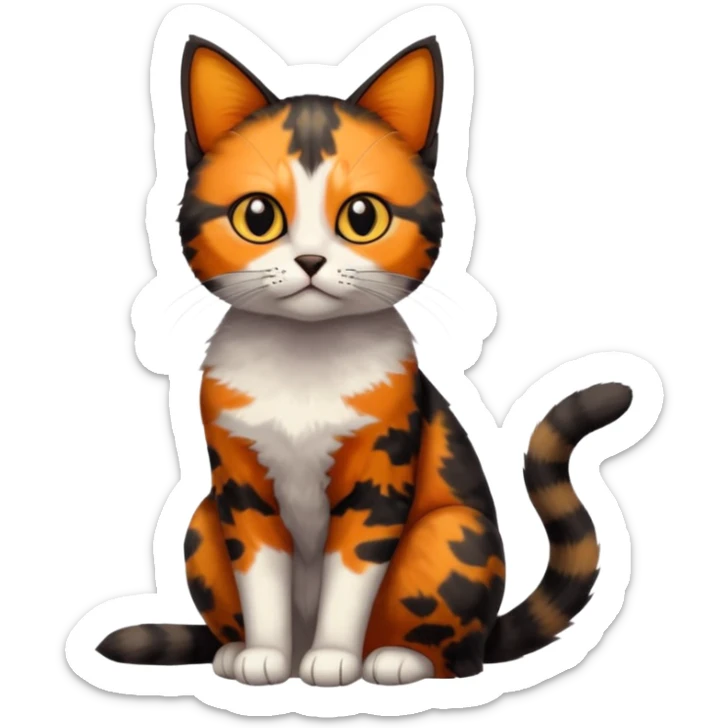 small tortoiseshell cat. only black and and orange. amber eyes. full body. 0% white fur! sticker