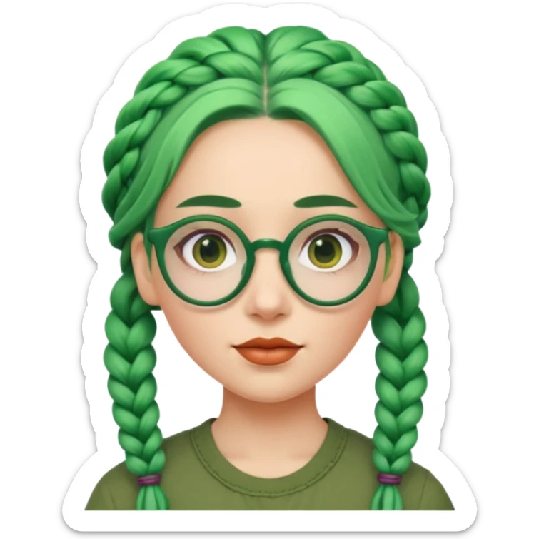 woman with green hairs, braids and spectacle, big visible braids and unique face shape sticker