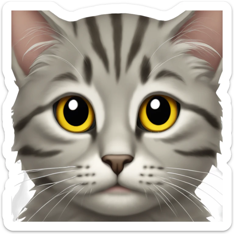 sarı kulaklı sarı kuyruklu gri tüylü bir kedi sticker