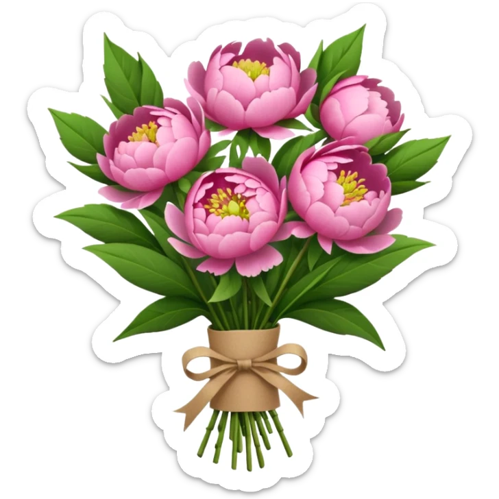 Bouquet of pink flower peony wrapped in kraft paper sticker