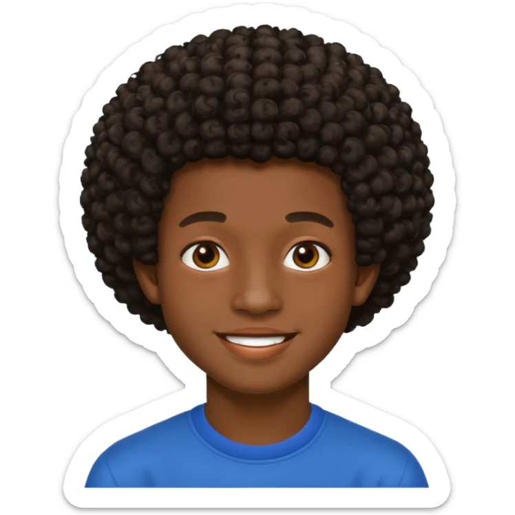 Une homme de 17 ans il a la peau noir foncé , des lèvres pulpeuses  . Il a un taper bouclé afro très court  sticker
