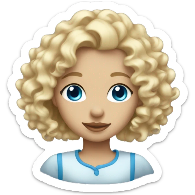 beautiful girl with curly blonde hair and blue eyes sticker