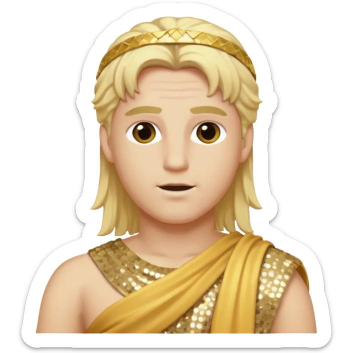 Apollo from Roman Deities with long blonde hair, gold sequin toga sticker