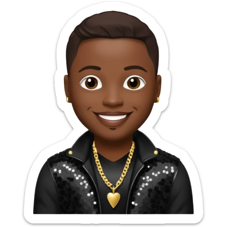 Jazz from Dru Hill with dark brown hair, black sequin outfit, dark skin sticker