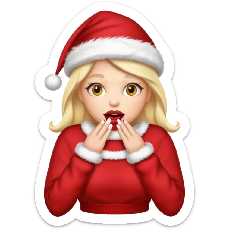 Sassy, cunty, girly Santa emoji with big lips, fake nails, and a sweater, and a santa hat (similar emoji style to uploaded). Yellow emoji. sticker