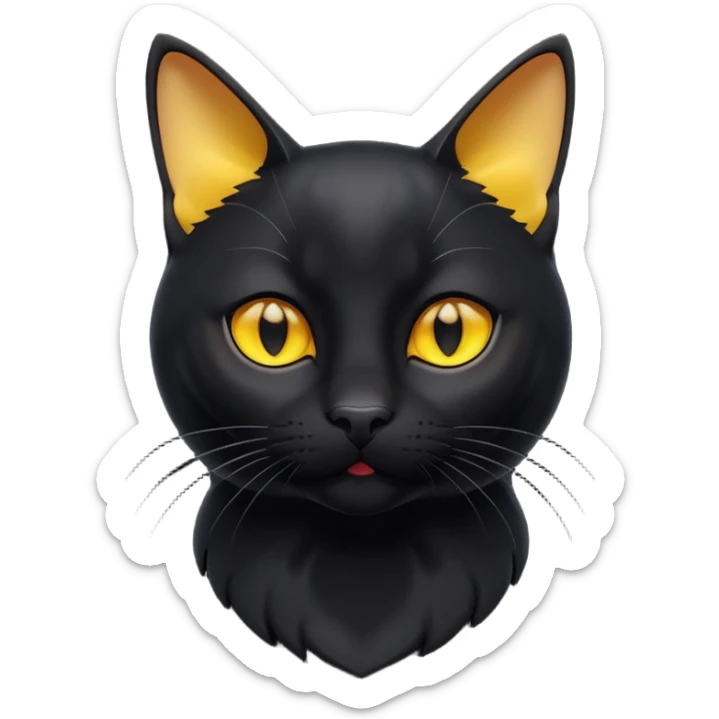A 3D cartoon jet-black Bombay cat with glossy fur, bright golden eyes, dramatic contrast lighting, Memoji-style cinematic look. full body or half body. sticker