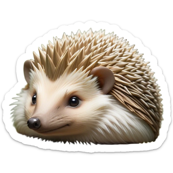 Beautiful and Majestic Hedgehog Portrait Emoji, Head and body resting in serene repose with a gentle, content smile, showcasing a delicately spiky yet soft body with eyes gently closed in peaceful slumber, Simplified yet exquisitely endearing features, highly detailed, glowing with a soft, drowsy forest light, high shine, relaxed and utterly enchanting, stylized with an air of timeless woodland majesty, soft glowing outline, capturing the essence of a beautiful and majestic hedgehog that embodies the serene charm of nature! sticker