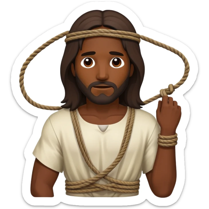Dark skin christ Jesus tied to ropes injured  sticker