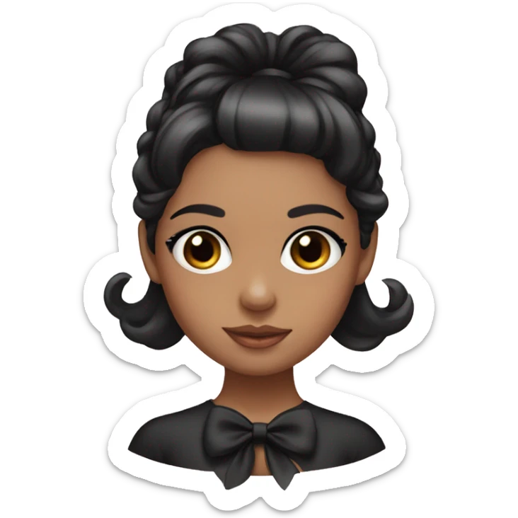 Girl with black hair and lashes in hair eyes with baby pink bow in her hair  sticker