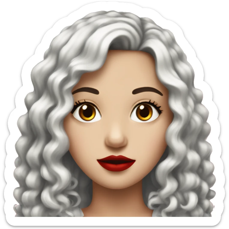 White Girl, red lipstick with red horns with long curly black hair sticker